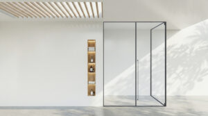 CABIN MỞ QUAY GÓC 90 1 CÁNH + 2 VÁCH CỐ ĐỊNH – DÁNG L