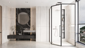 CABIN MỞ LÙA GÓC 135 1 CÁNH + 2 VÁCH CỐ ĐỊNH