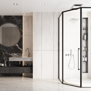 CABIN MỞ LÙA GÓC 135 1 CÁNH + 2 VÁCH CỐ ĐỊNH