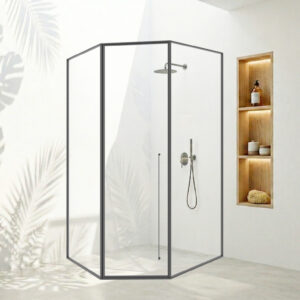 CABIN MỞ QUAY GÓC 135 1 CÁNH + 2 VÁCH CỐ ĐỊNH ẨN BẢN LỀ