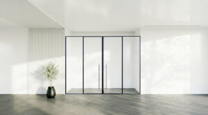 CABIN MASTER MỞ QUAY 2 CÁNH + 3 VÁCH CỐ ĐỊNH ẨN BẢN LỀ – DÁNG T