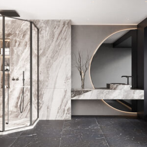 CABIN MỞ QUAY GÓC 135 1 CÁNH + 2 VÁCH CỐ ĐỊNH ẨN BẢN LỀ