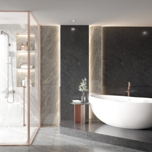 CABIN MỞ QUAY GÓC 90 1 CÁNH + 2 VÁCH CỐ ĐỊNH ẨN BẢN LỀ - DÁNG L