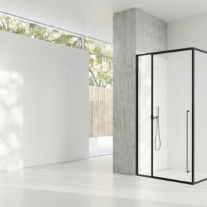 CABIN MỞ QUAY GÓC 90 1 CÁNH + 2 VÁCH CỐ ĐỊNH ẨN BẢN LỀ - DÁNG L